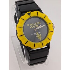 Gold's Gym Watch Men 35mm Case Rotating Bezel Plastic Band Black- New Battery